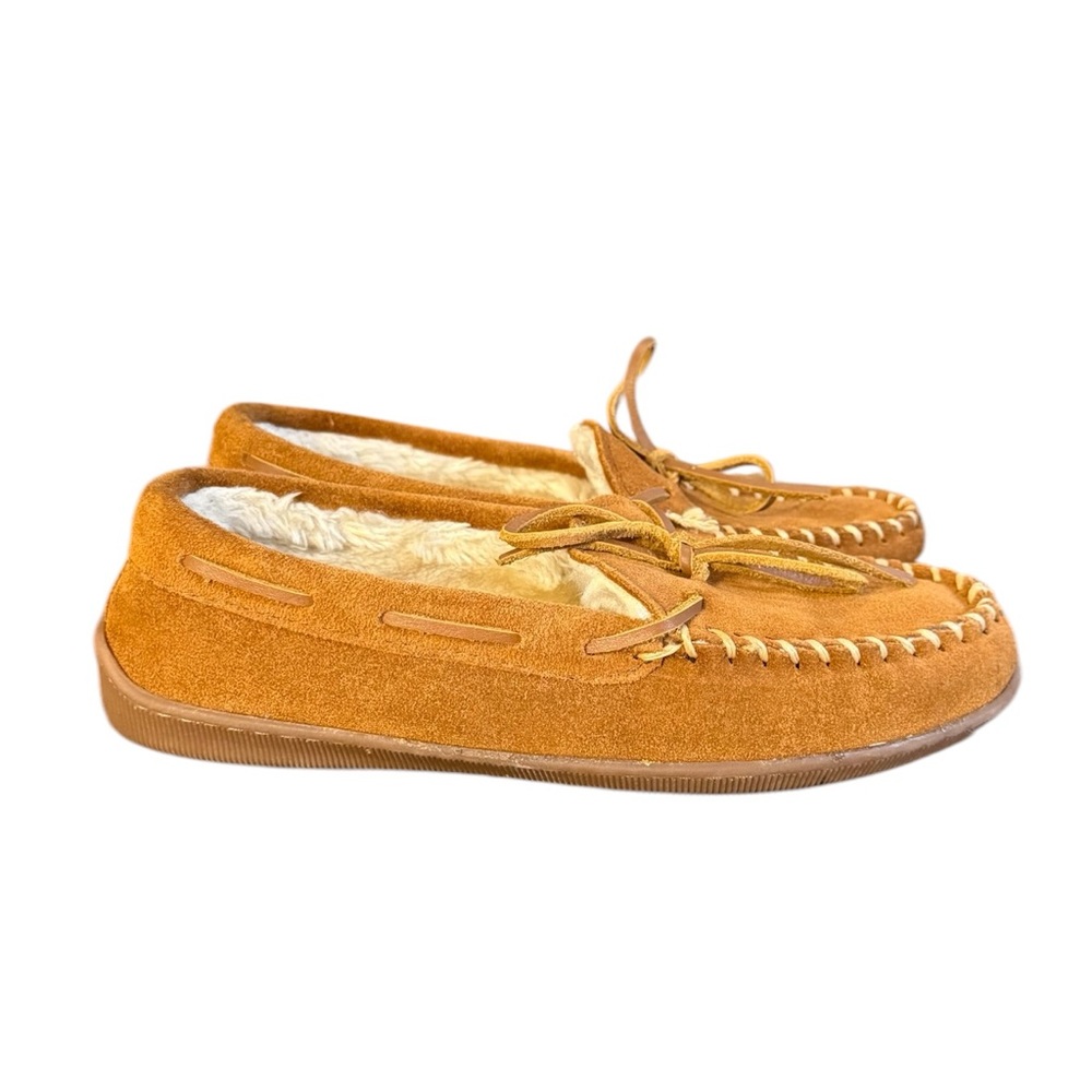 Minnetonka Cally Tan Moccasins Suede Leather and Faux fur Lining Women’s Size 6